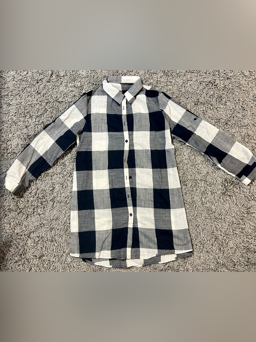 Women’s Black and White Check Button-Up Shirt
